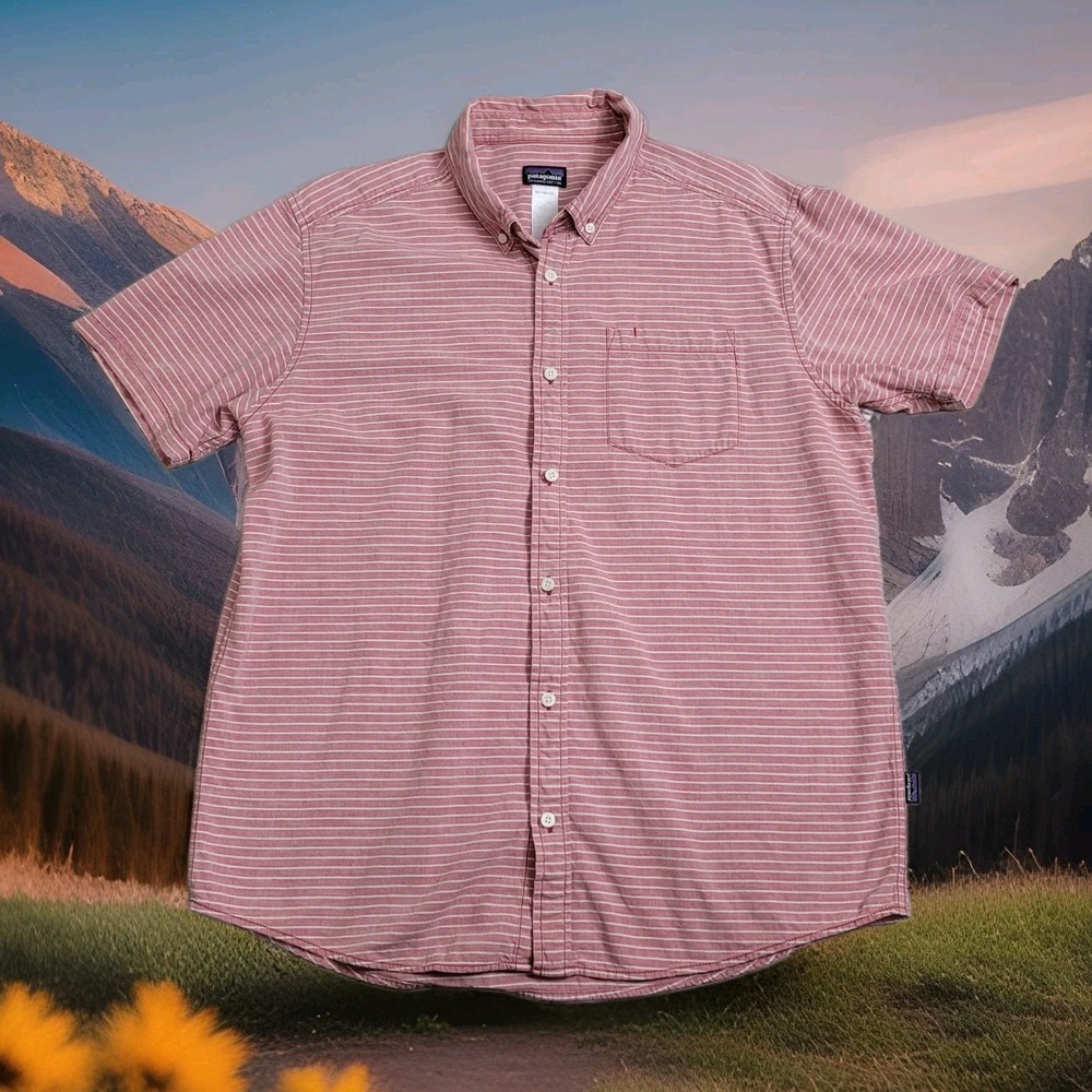 🌲Patagonia Shirt Mens L Micro‎ Stripe Bluffside Short Sleeve Organic Cotton